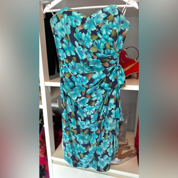 Silk Studio Strapless Turquoise Floral Dress - Picture 3 of 5